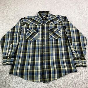 Bit & Bridal Shirt Mens Large Blue Gray Plaid Pearl Snap Western Cowboy